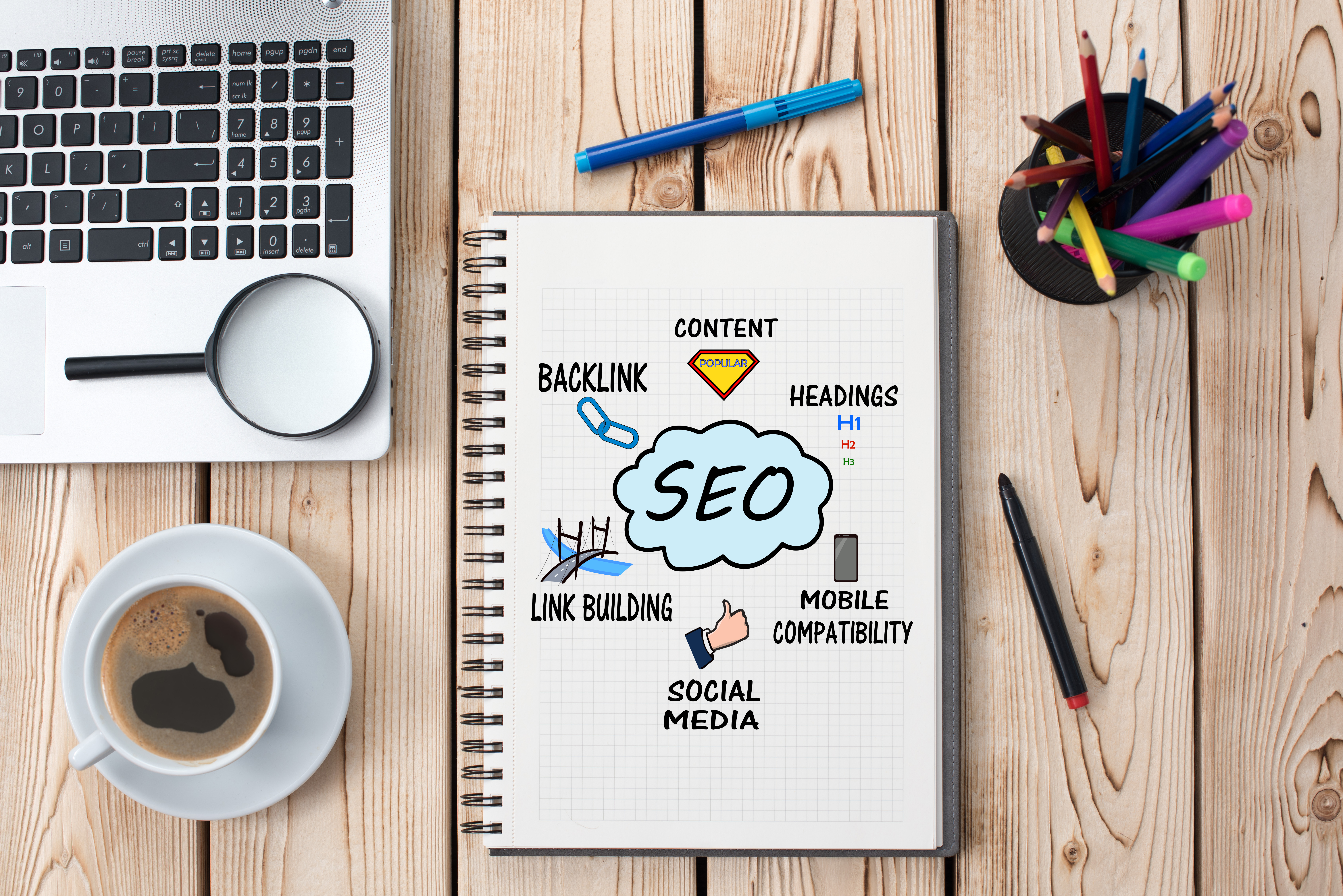 SEO diagram on a notepad